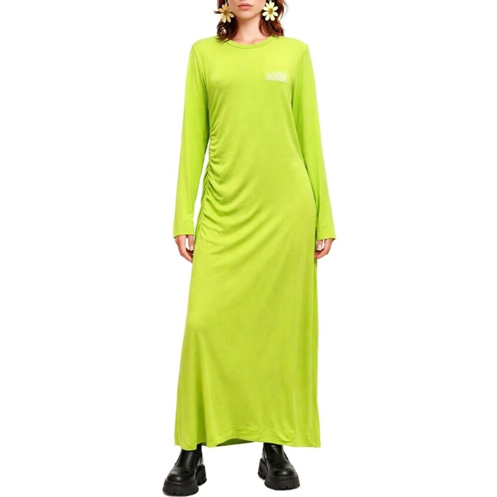 GANNI Green Lyocell Jersey Dress Lime Popcicle Maxi